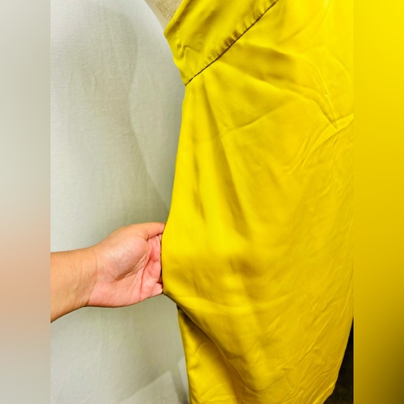 Satin Chartreuse One Shoulder Dress - Picture 6 of 7